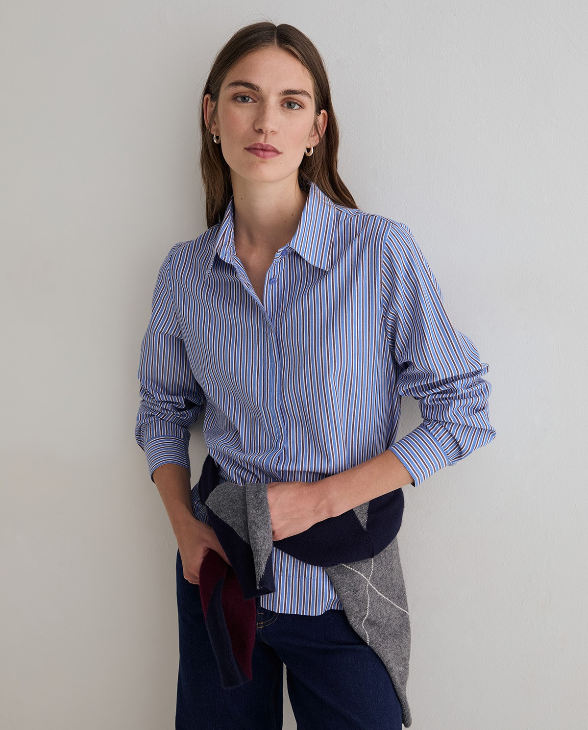 Yerse Regular Fit Poplin Shirt Blue Stripes