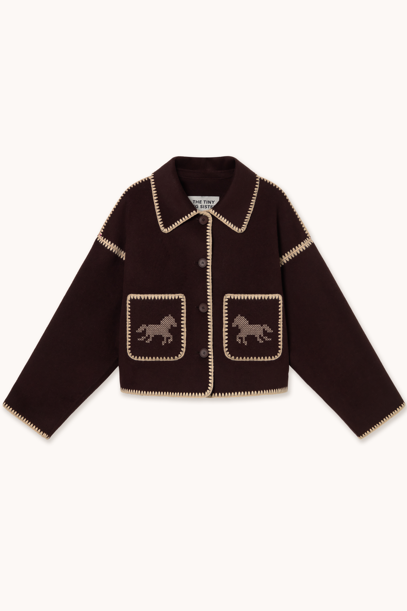 Tinycottons Short Horses Embroidered Coat Charcoal