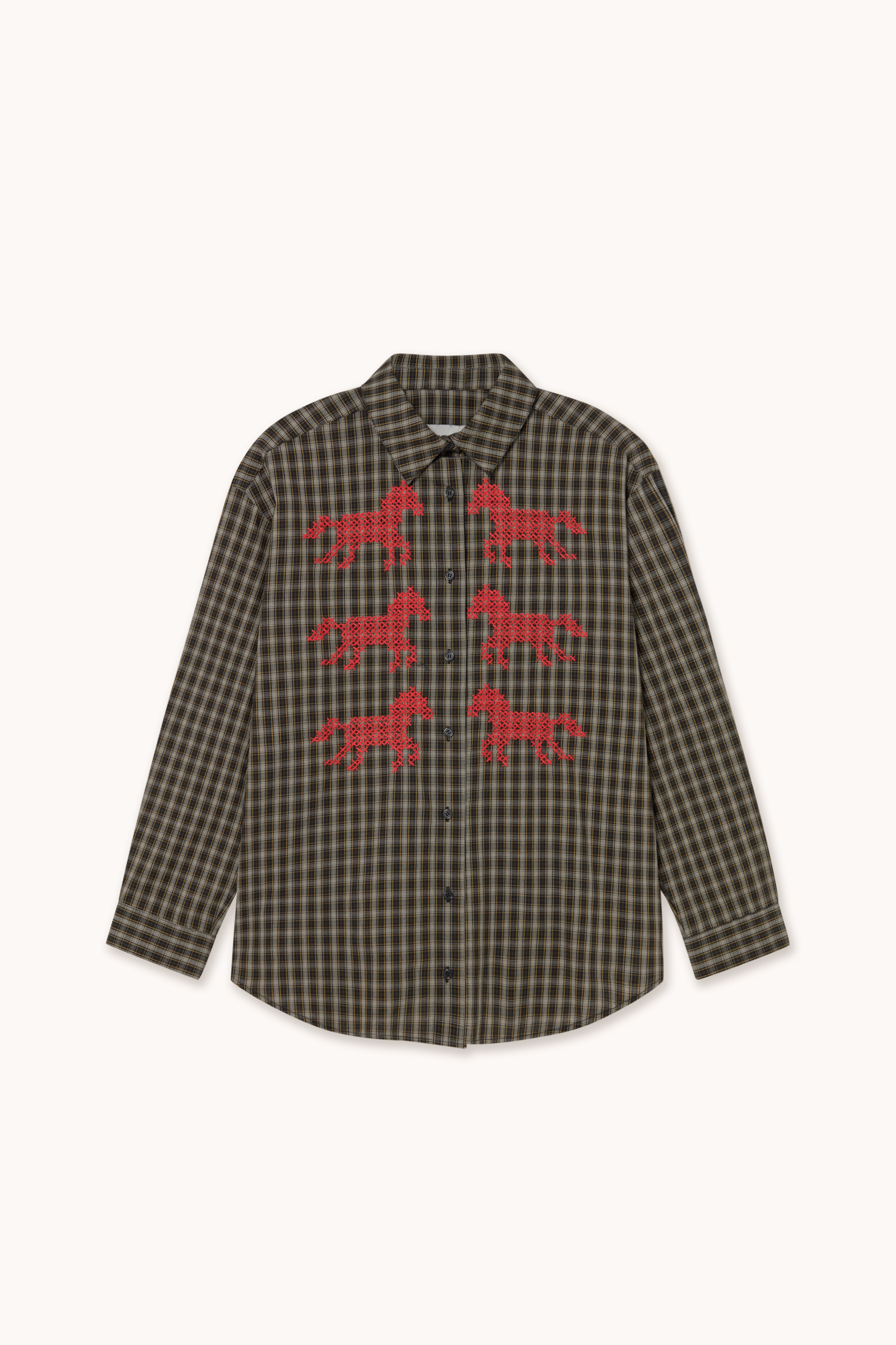 Tinycottons Horses Check Relaxed Shirt Navy