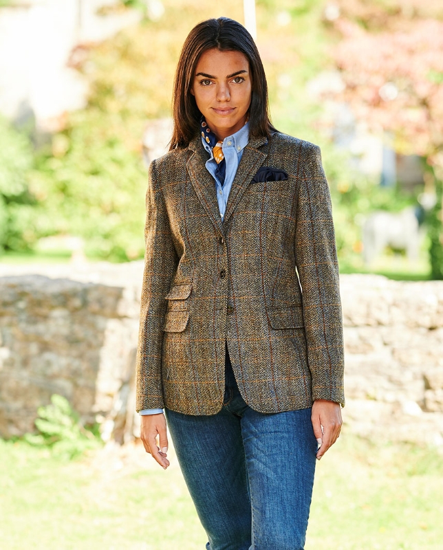 Carola Blazer Green Blue Herringbone