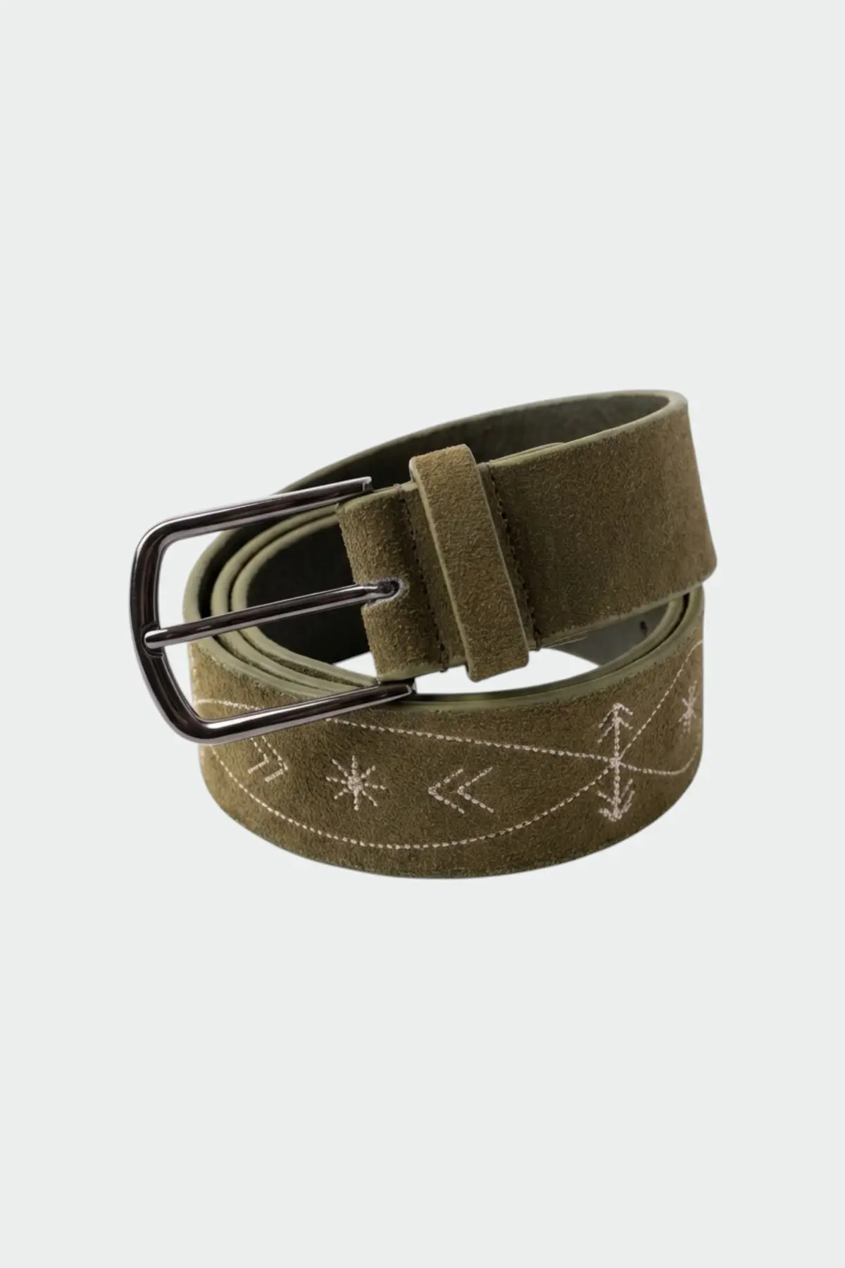 Indi & Cold Embroidered Leather Belt Safari Green