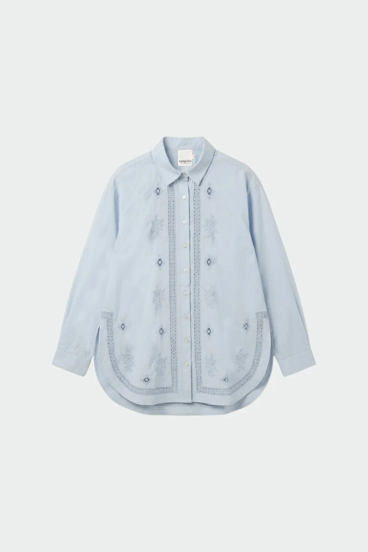 Indi & Cold Embroidered Poplin Maxi Shirt Sky
